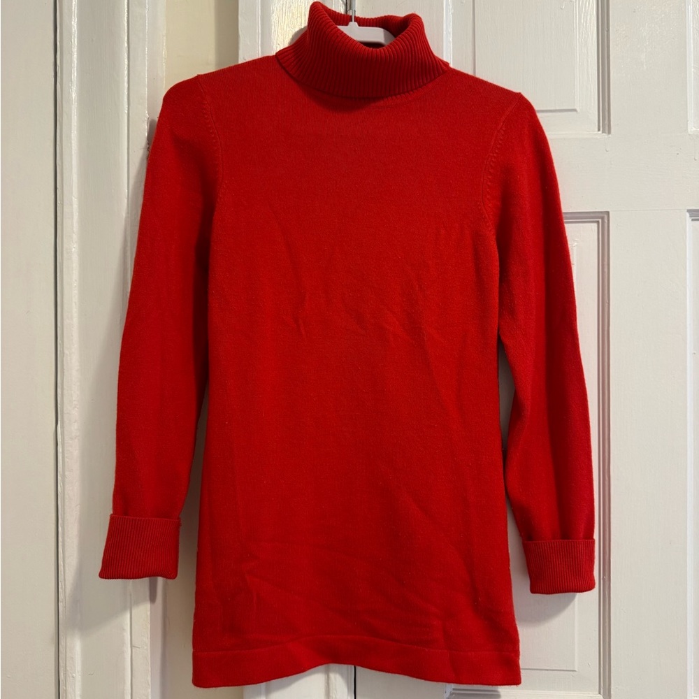 French Connection Red Ribbed Turtleneck Tunic Sweater Size M Holiday